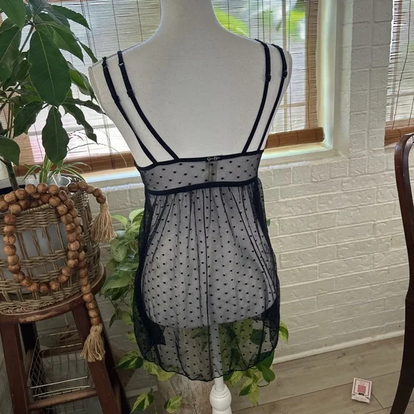 vintage 90s black sheer polka dot lingerie babydoll dress size small - Picture 3 of 4